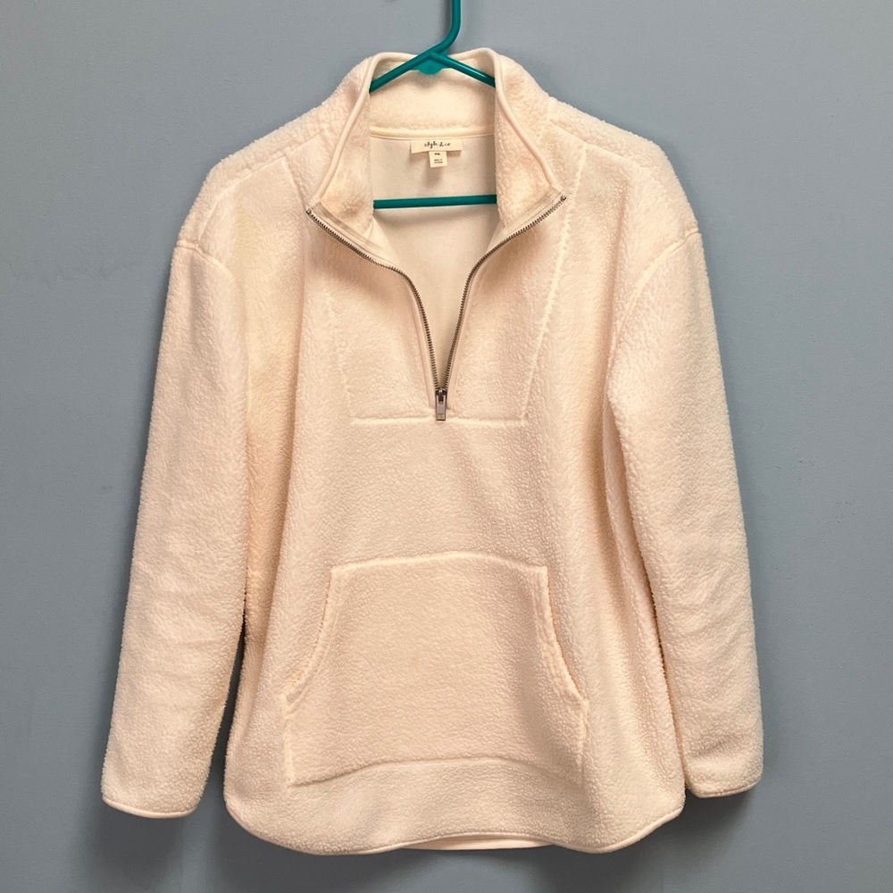 Style & Co. Cream Pullover Quarter Zip Top Petite XL Sherpa-like Texure